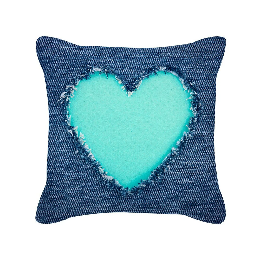Teal Blue Cushion Cover Leaves Geometric Heart Pillow Cover Sofa Home Decor Throw Pillows Car Decorative Pillow Case Accessories