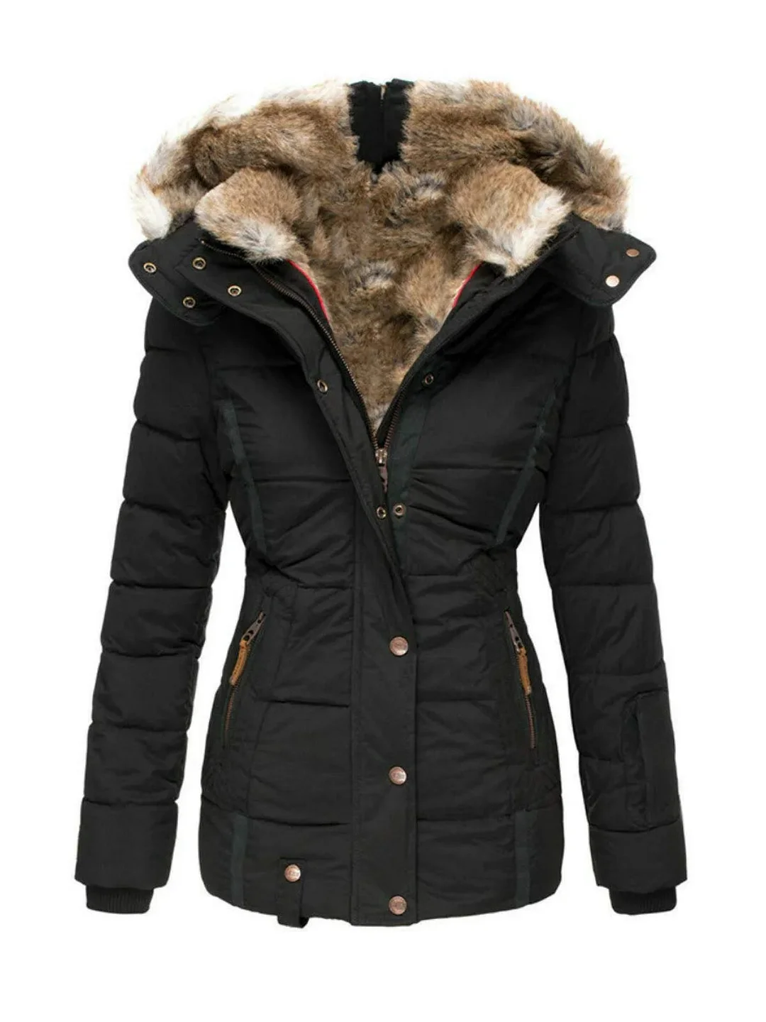Women's Winter Hooded Parka Coat with Faux Fur Lined Outdoor Windproof Coat
