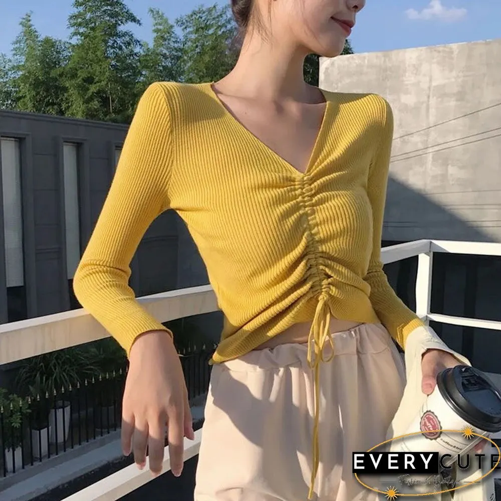 Sexy Neck Lace Crop Sweaters Women Solid Long Sleeve Knitted Pullover Womens Korean Style