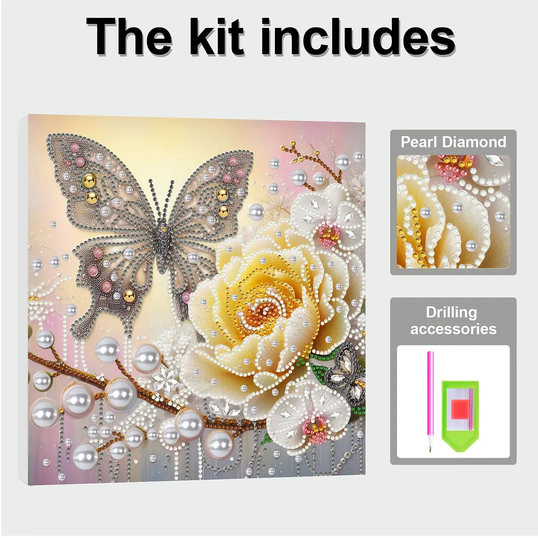 Yellow Butterfly DIY Special Shape Drill Diamond Art Pearl Painting Kit with Frame 25x25cm Art Craft Pearl Diamond Painting for Adults Beginners Home Decor