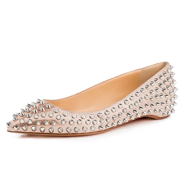 Rose Gold Lizard Embossed Metallic Women's Rivets Pointed Toe Flats |FSJ Shoes