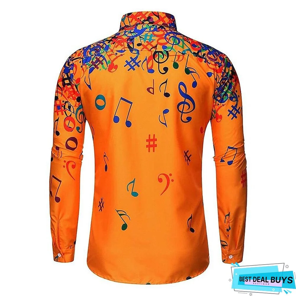 Men's Shirt Graphic Shirt Notes Turndown Blue Yellow White Black Print Outdoor Street Long Sleeve Button-Down Print Clothing Apparel Cotton Designer Business Classic / Summer / Spring / Summer