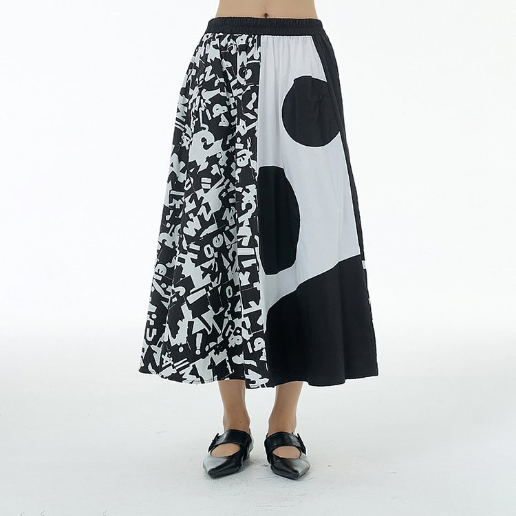 Art Design Geometrical Printed Patchwork Skirt   