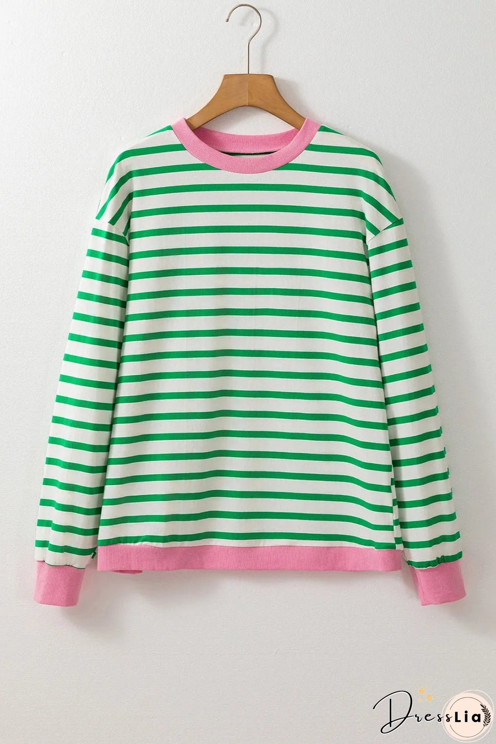 Bright Green Striped Contrast Edge Long Sleeve Top