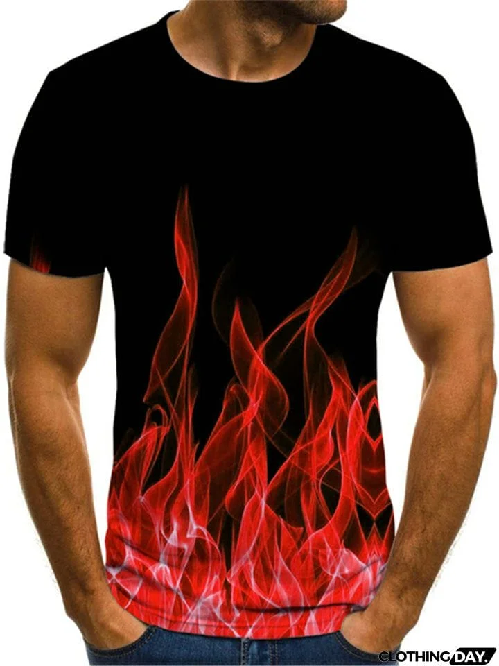 Summer Flame Printed Round Neck Men's T-Shirt