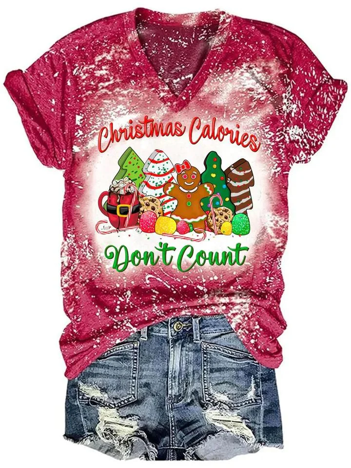 Christmas Calories Don't Count Tie Dye V-neck T-Shirt