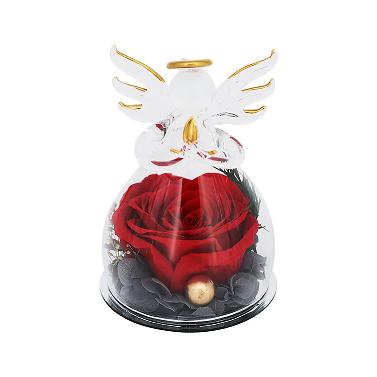 Little Angel Glass Cover With Light Rose Everlasting Flower