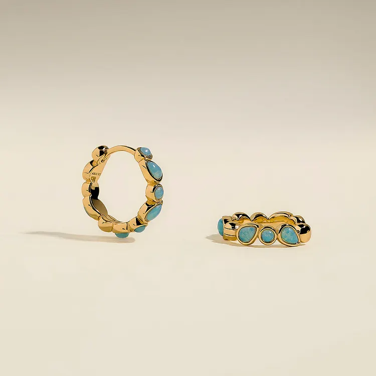 Opal Bezel Hoops in Gold
