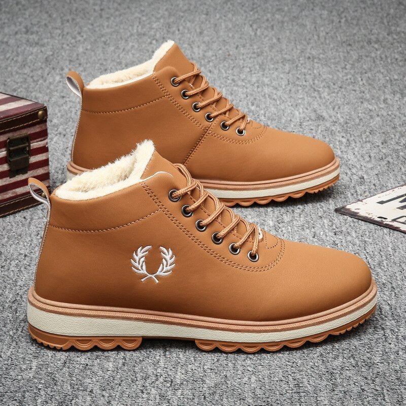 Men Winter Boots Men Ankle Boots With Plush Warm Shoes Male Winter Shoes PU Leather Business Shoes Man Vulcanized Shoes