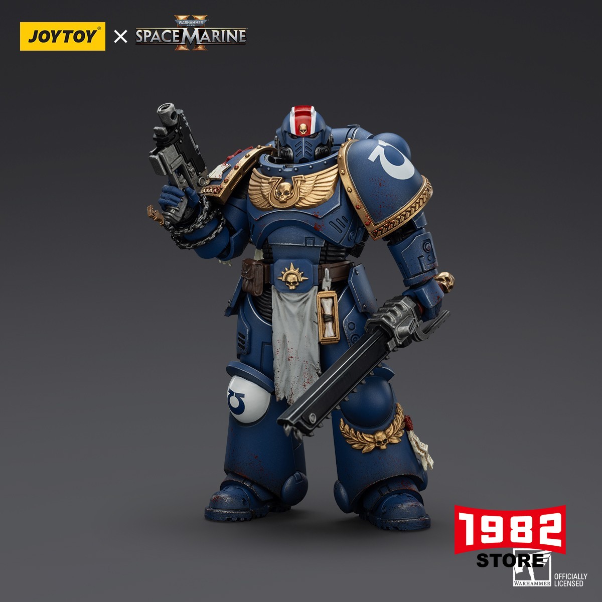 JOYTOY Warhammer 40K Ultramarines Lieutenant Titus Collector Edition Soldier Action Figure Premium Detailed Poseable 1/18 Scale Collectible for 40K Fans Adult Collectors Display-Worthy Gift High-Quality