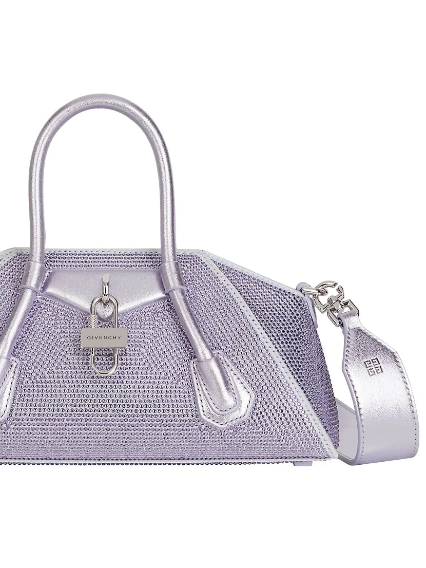 Givenchy Mini Antigona Stretch Top Handle Bag In Satin With Strass