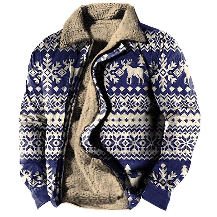 Men's Vintage Christmas Print Fleece Jacket