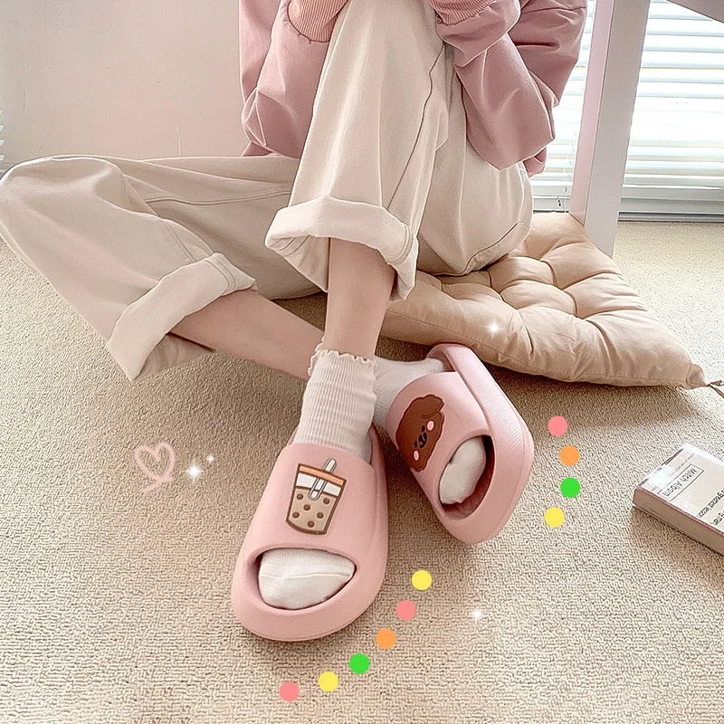 2022 Summer Women Thick Sole Slippers Indoor Home Non-Slip Slipper Casual Beach Slides EVA Household Cartoon Dog Animals Shoes
