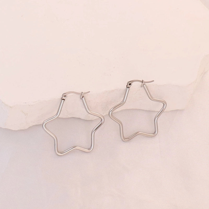 Minimalist Pentagram Oval Flower 304 Stainless Steel Stainless Steel Earrings