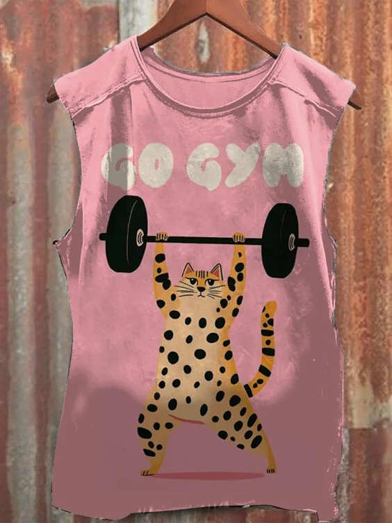 Men's Spotted Cat Go Gym Weightlifting Printed Tank Top