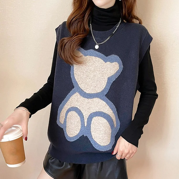 Long Sleeve Shift Casual Cartoon Vests QueenFunky
