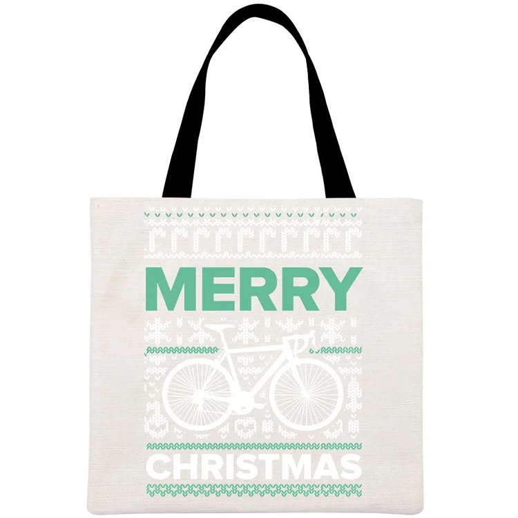 Cycling Merry Christmas Printed Linen Bag-Annaletters