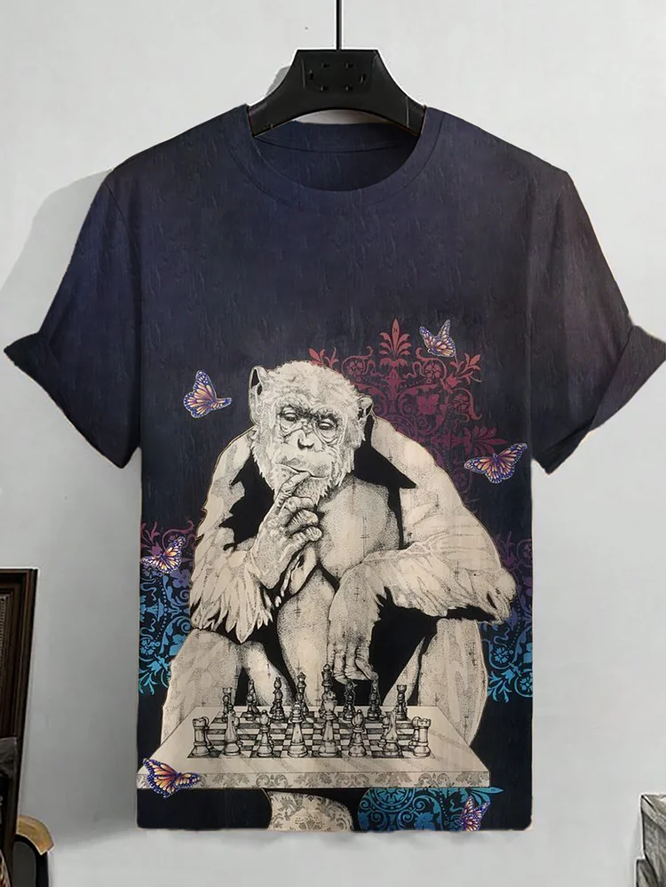 Men's Orangutans Playing Chess Butterfly Art Print T-Shirt