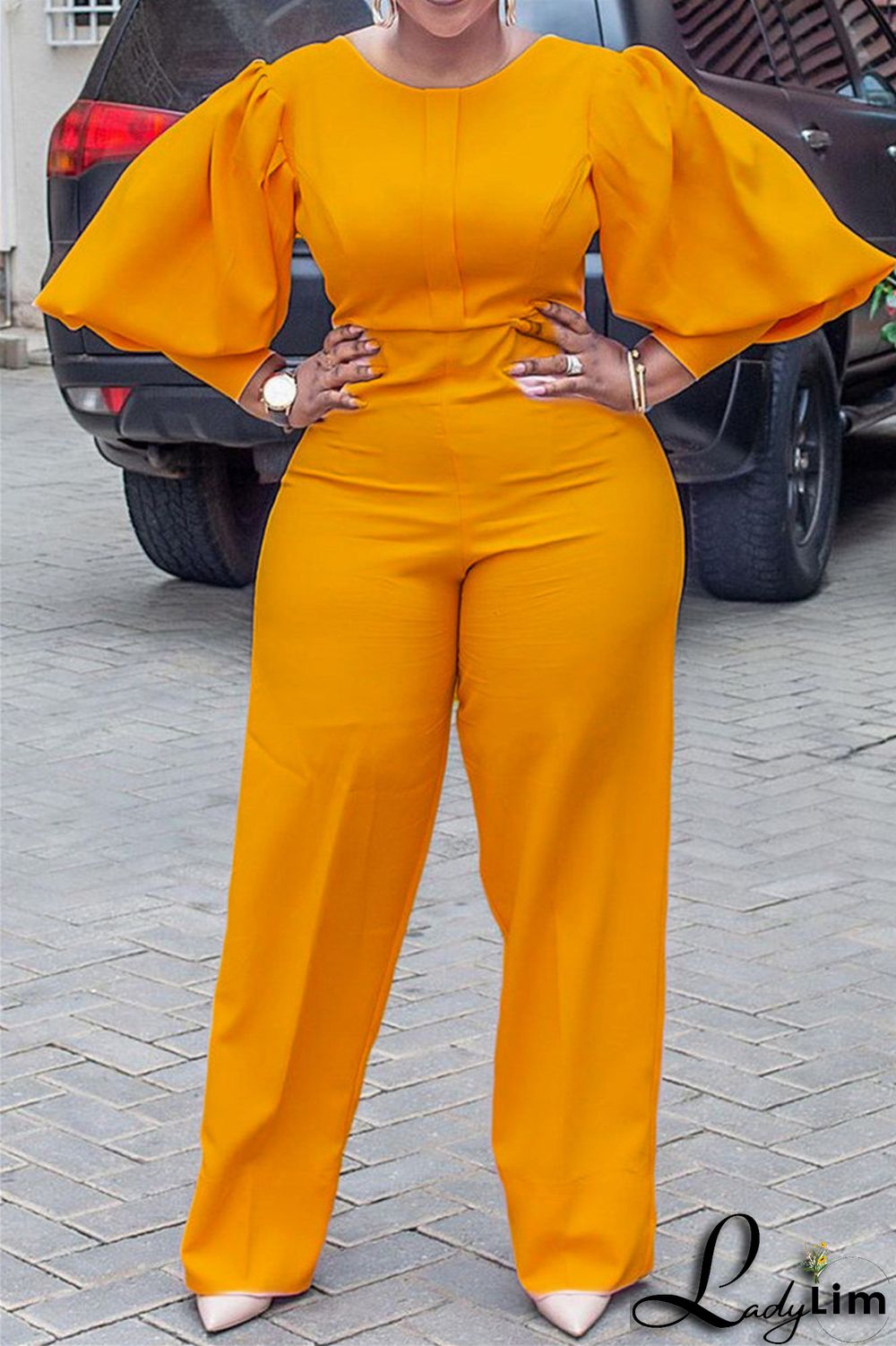 Pink Fashion Casual Solid Basic O Neck Regular Jumpsuits