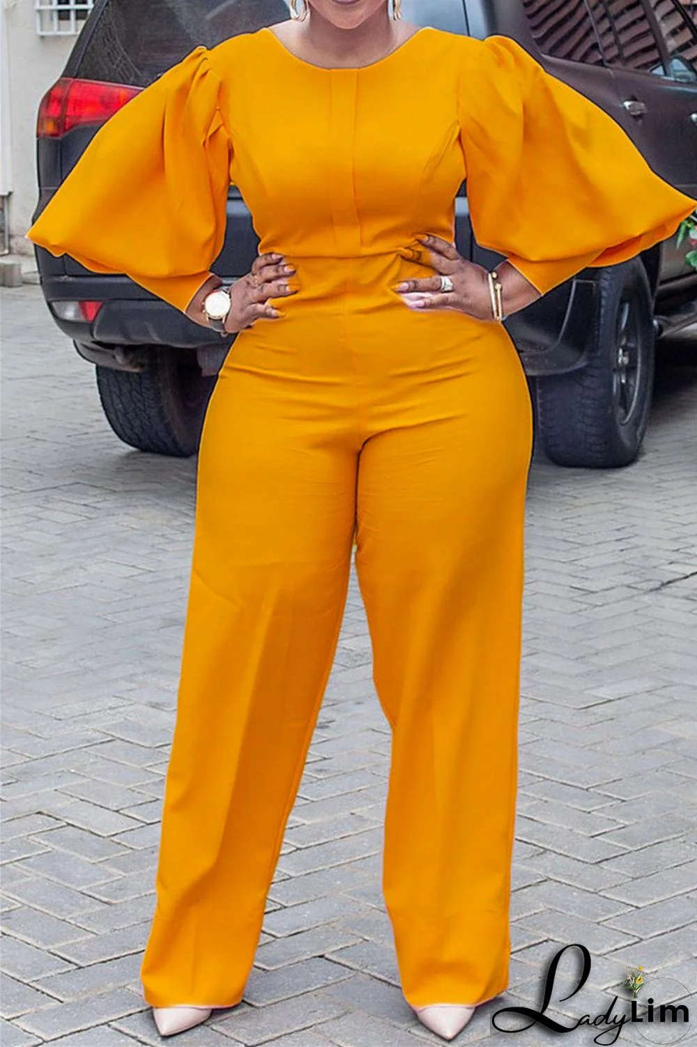 Pink Fashion Casual Solid Basic O Neck Regular Jumpsuits