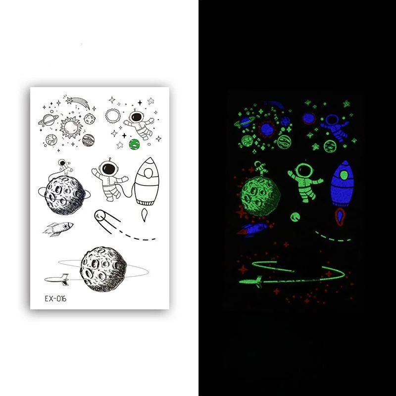 Night Luminous Tattoo Butterfly Starry Star Universe for Kids Fake Tattoo Glowing In Dark Waterproof Temporary Tattoo Stickers