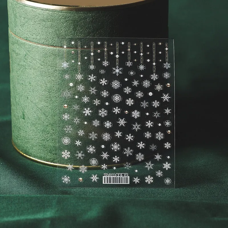 5D Nail Art Stickers Christmas SnowFlake Snowman Deer Tree Design Three-dimensional Frosted Thin Relief Nail Art Charms Decor-Nail Inspo