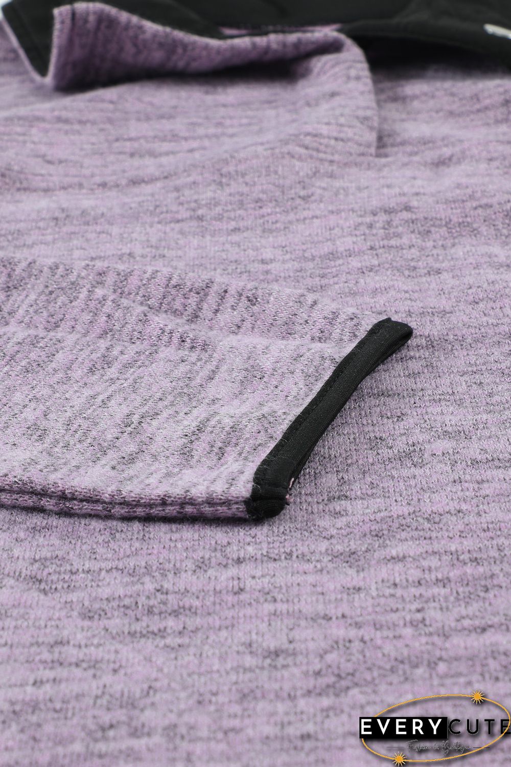 Purple Heathered Turn-down Collar Pullover Sweatshirt