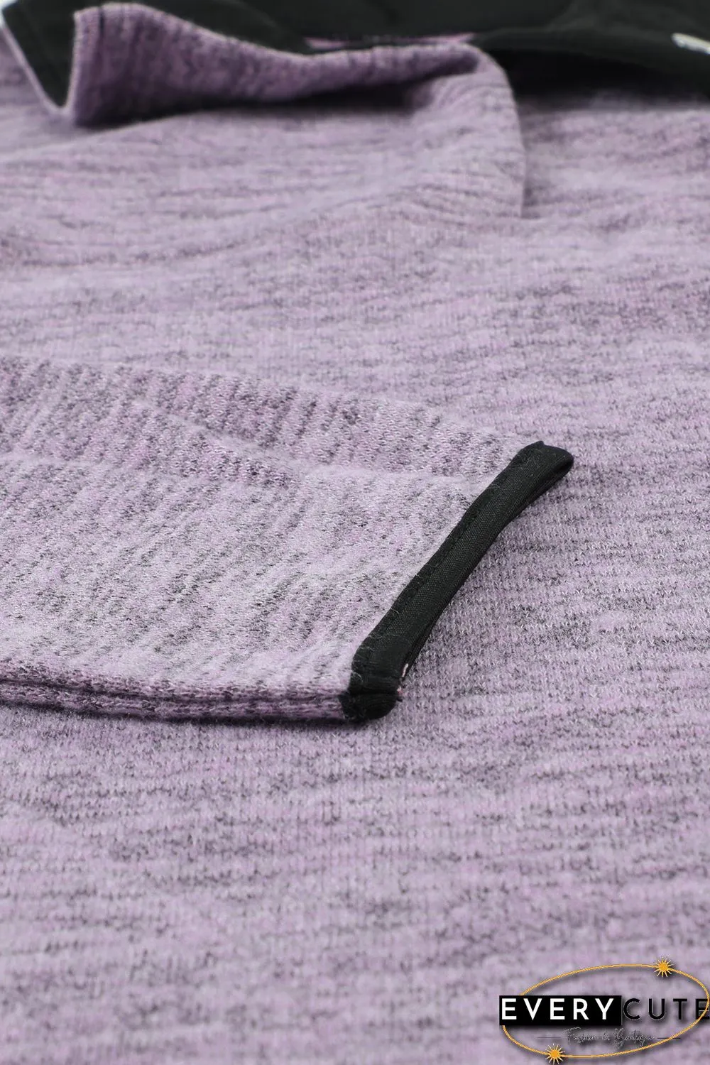 Purple Heathered Turn-down Collar Pullover Sweatshirt