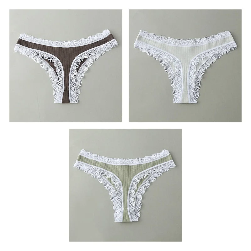 3PCS/Set G-string Panties Cotton Women's Underwear Sexy Panties Female Underpants Thongs Solid Color Sexy Lace Lingerie BANNIROU