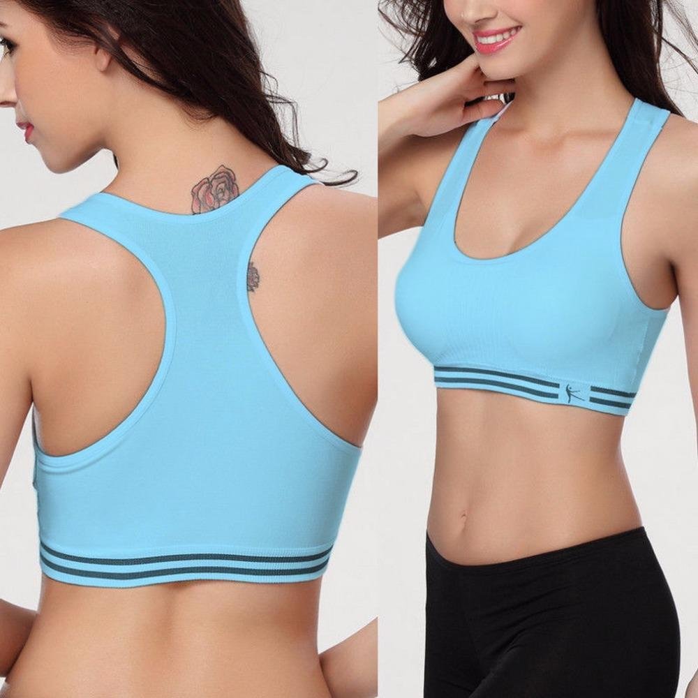 Fitness workout cropped padded sports bra - Air - Quick dry - Sky blue-elleschic