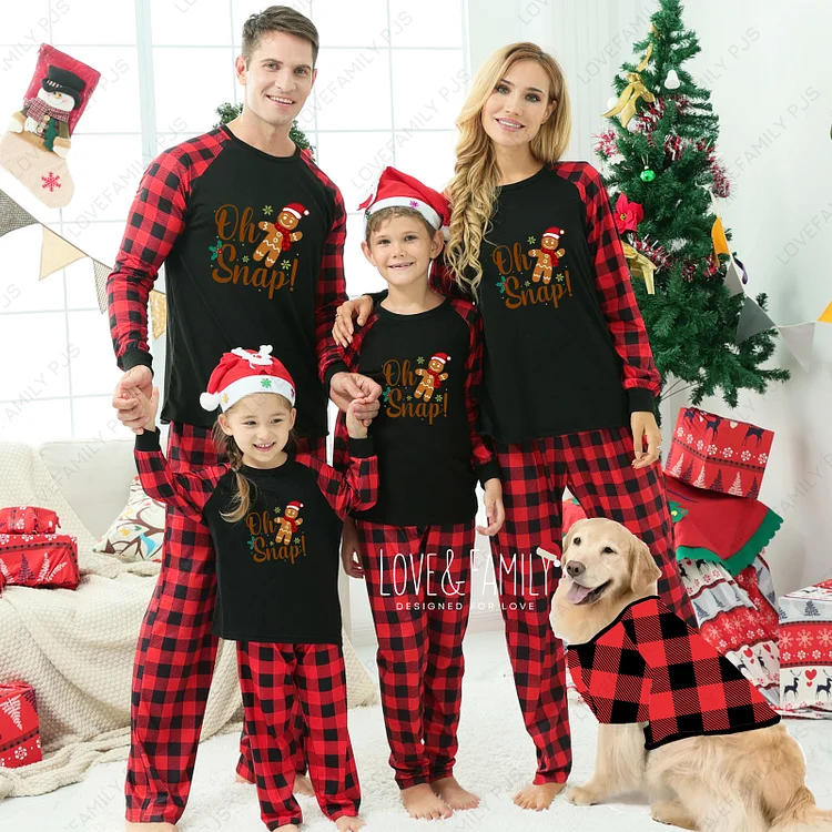 Oh Snap! Christmas Gingerbread Man Buffalo Plaid Family Pajamas Sets