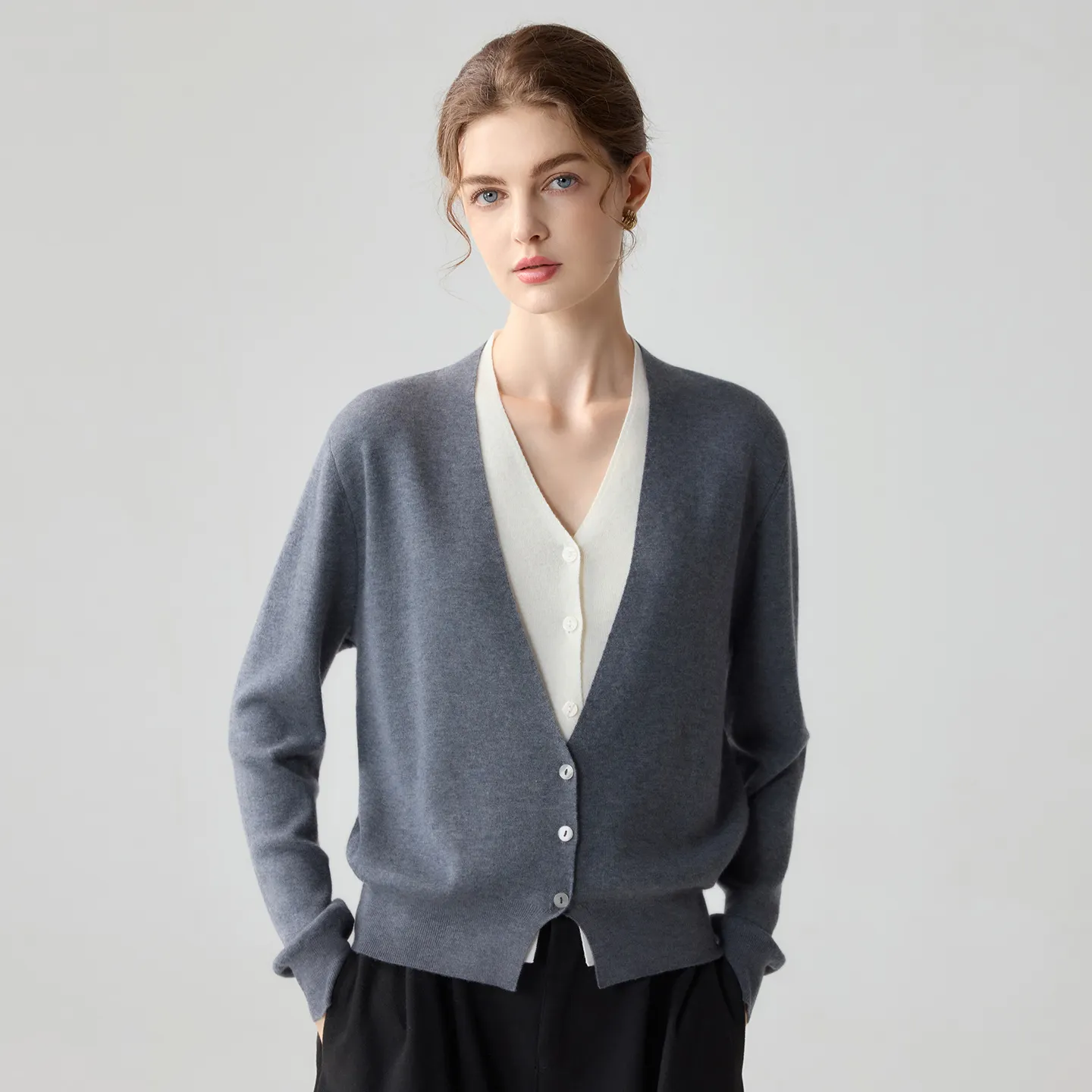 Women's Cashmere Silk Cardigan Relaxed Fit Button-Front V-Neck REAL SILK LIFE