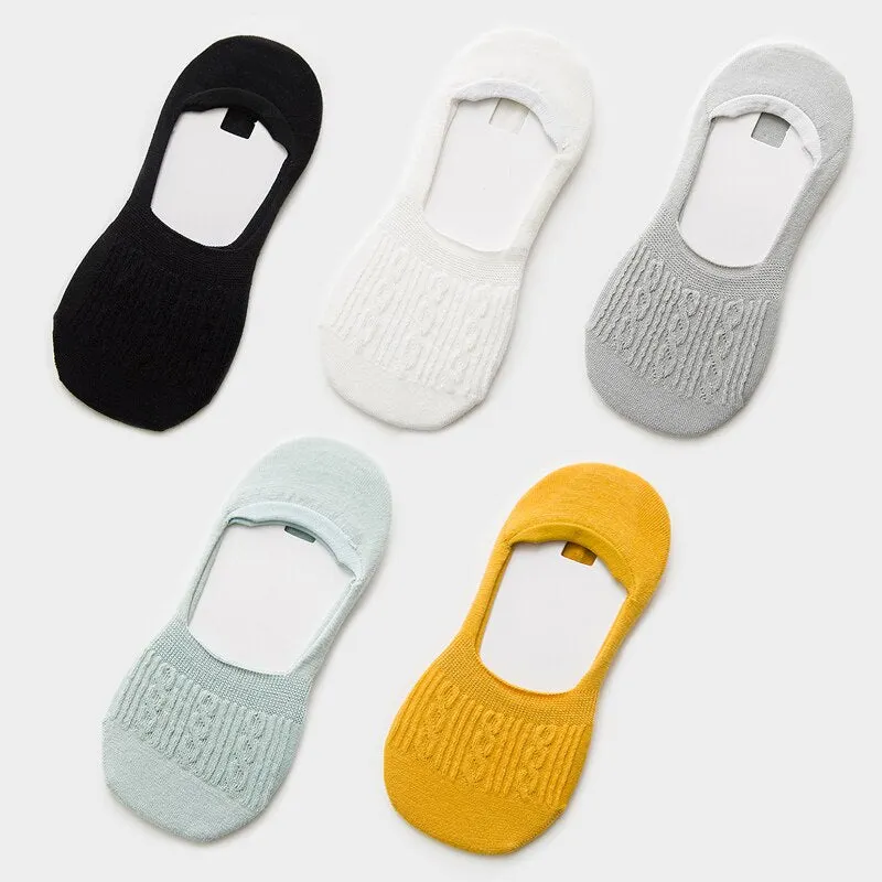 Candy Color Invisible Non-slip Low Cut Socks Fashion Women Casual Cotton Breathable Ankle Boat Socks 5Pairs
