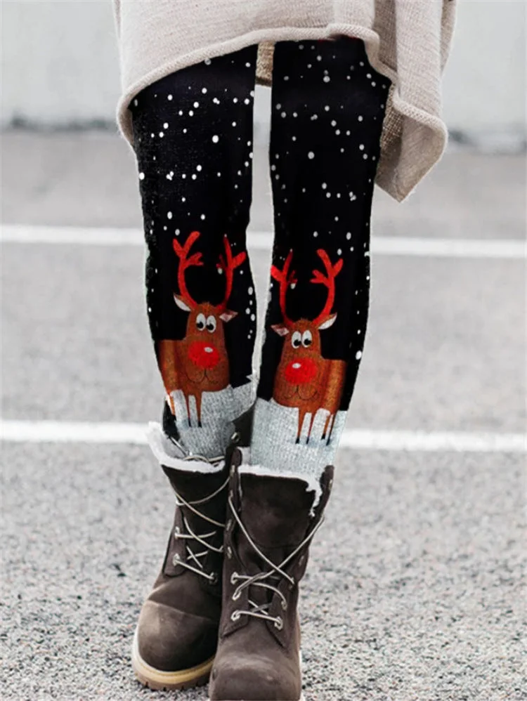 Women's Warm Christmas Black Leggings