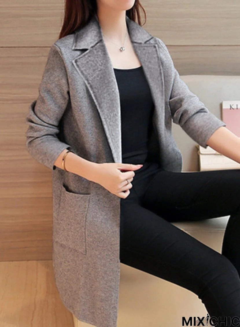 Lapel Elegant Plain Long Sleeve Coat