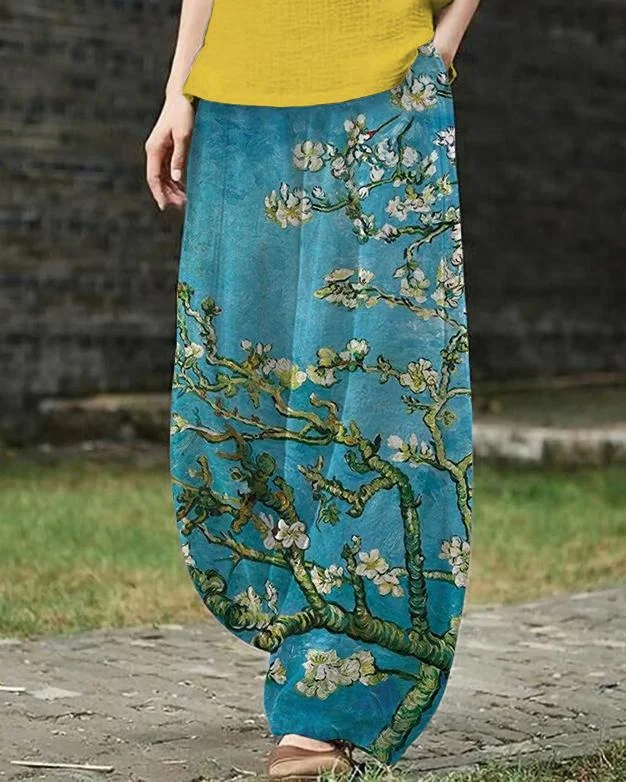 Van Gogh Almond Blossom Wash Loose Casual Pants