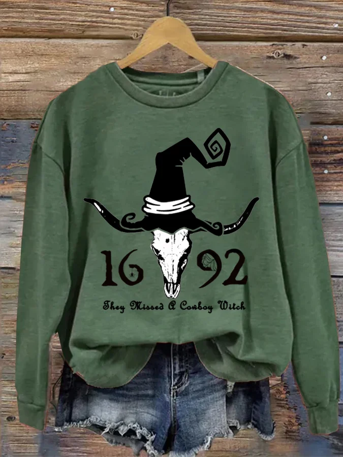 Wearshes They Missed A Cowboy Witch Halloween 1692 Print Sweatshirt