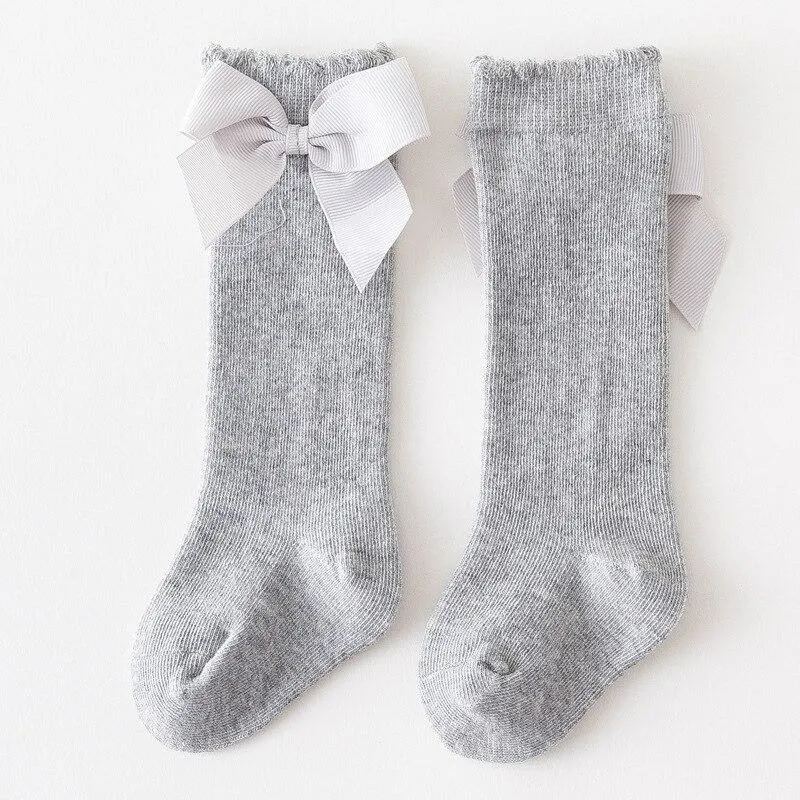 Infant Kids Baby Girls Bowknot Stockings Solid Leggings Warmer 0-7Years Knee High Princess Formal Match Stockings