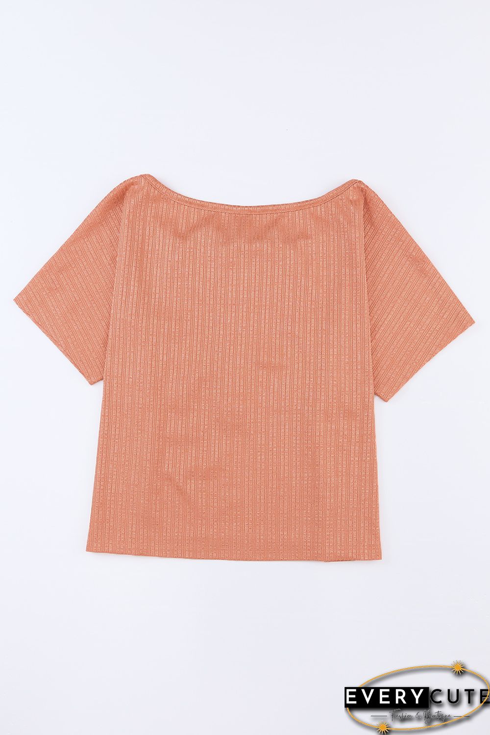 Orange Notched V Neck Buttoned Front Textured Loose Top