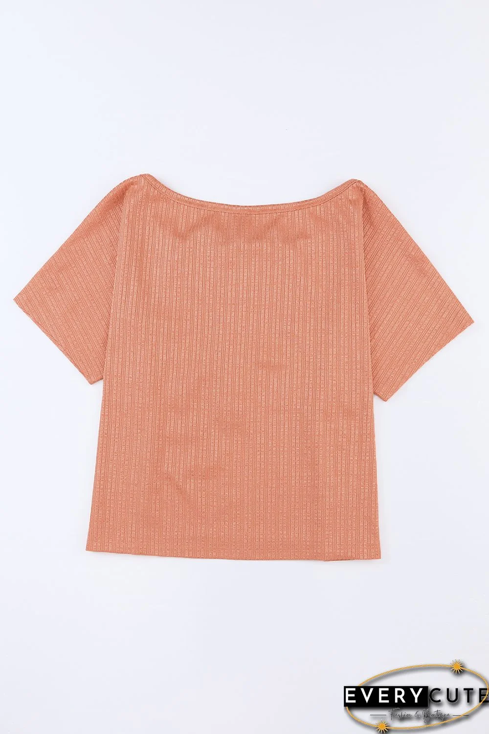 Orange Notched V Neck Buttoned Front Textured Loose Top