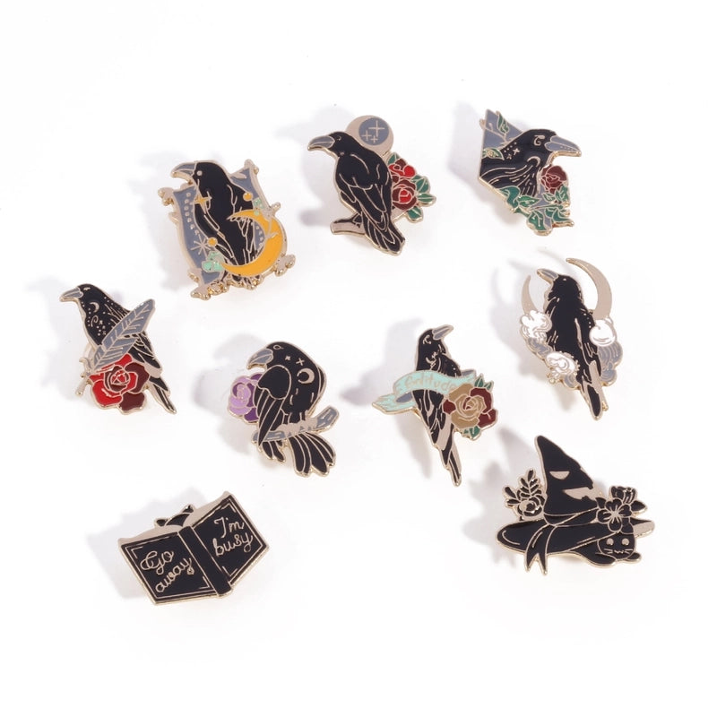 Retro IG Style Pin Crow Flower Alloy Unisex Brooches