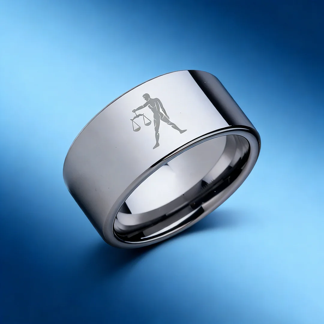 4MM 6MM 8MM 10MM Silver Flat Tungsten Wedding Bands Zodiac Libra Laser Couple Tungsten Carbide Rings