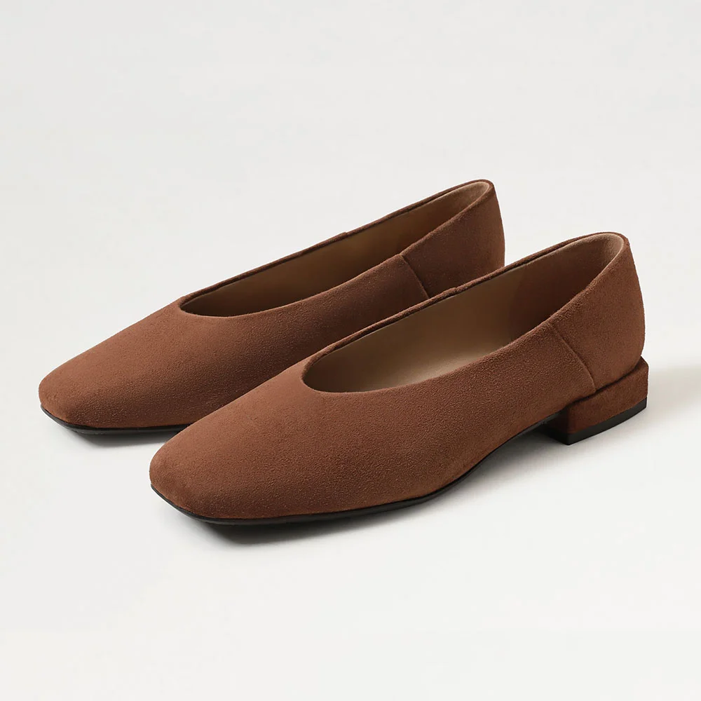 Brown Vegan Suede Closed Toe Flat Business Casual Shoes for Women