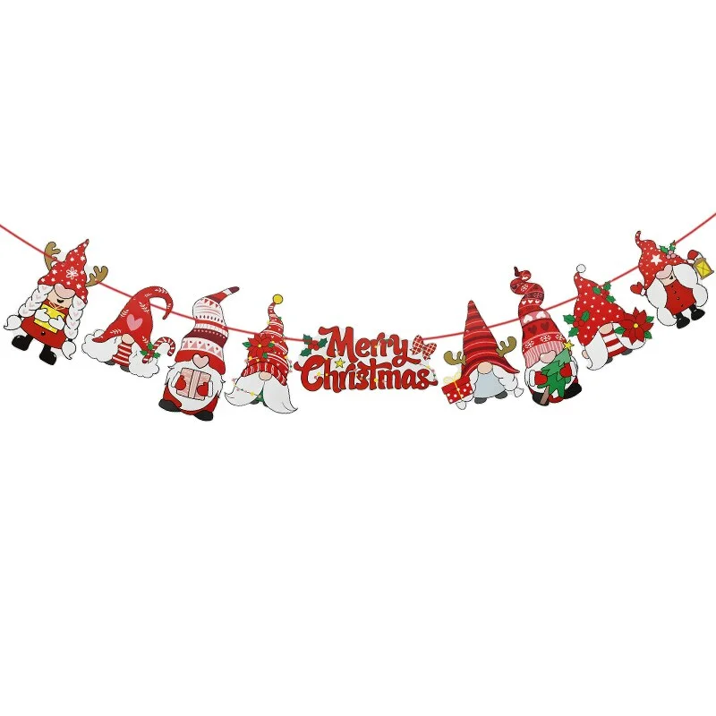 Merry Christmas Paper Banner Garland Xmas Decorations for Home Santa Ornament Hanging Flag 2022 Navidad New Year Party Supplies
