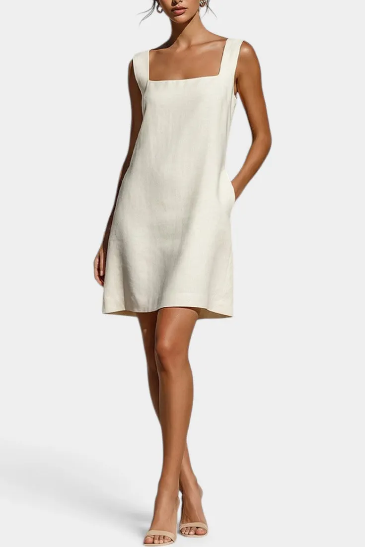 Structured Square-Neck Sleeveless Mini Dress