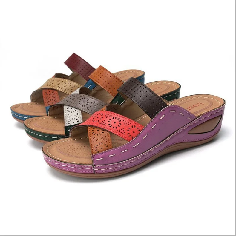 Qengg Women Wedges Sandals Beach Casual Slippers Flip Flops Non-slip Finger Flat Fashion Shoes Sandalias Mujer Comodas