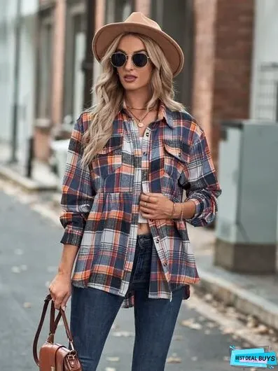 Plaid Button Up Dropped Shoulder Shirt