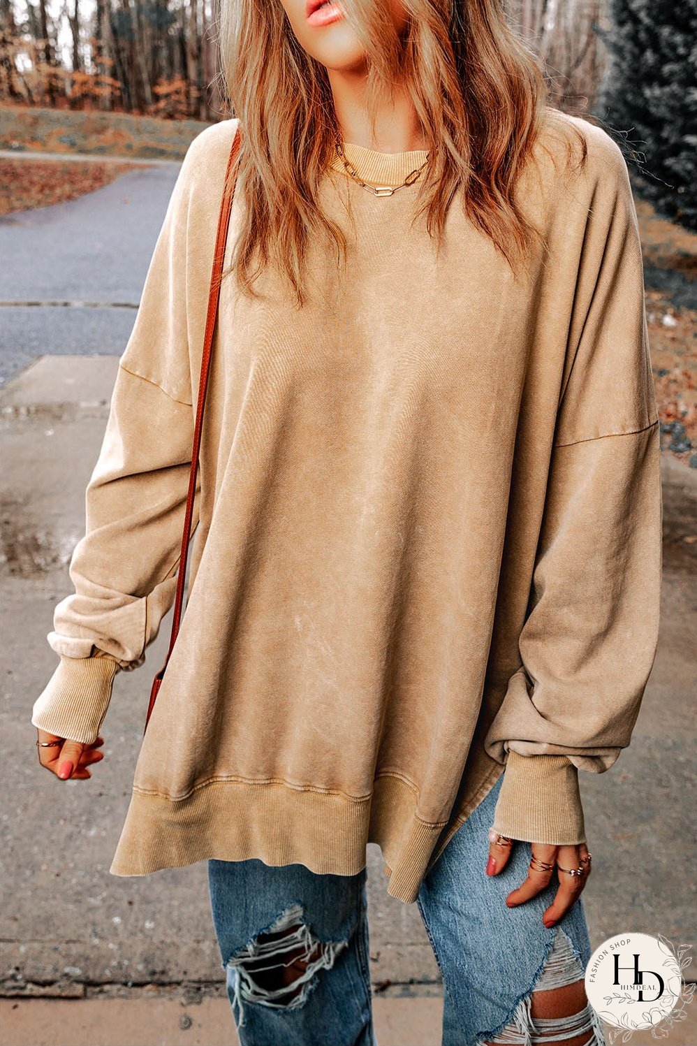 Dropped Shoulder Round Neck Long Sleeve Blouse