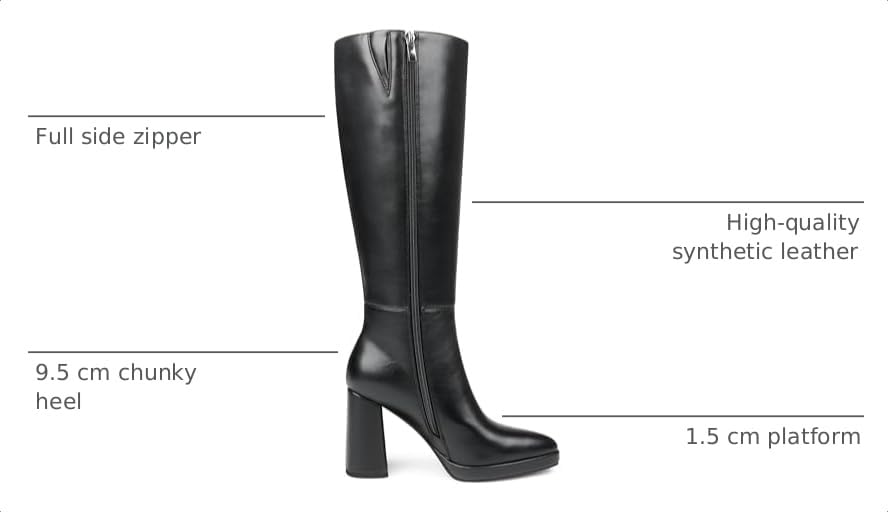 Women's Square-Toe Knee-High Boots with Platform and Block Heels