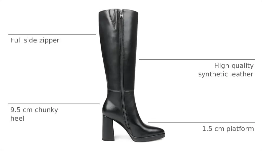 Women's Square-Toe Knee-High Boots with Platform and Block Heels